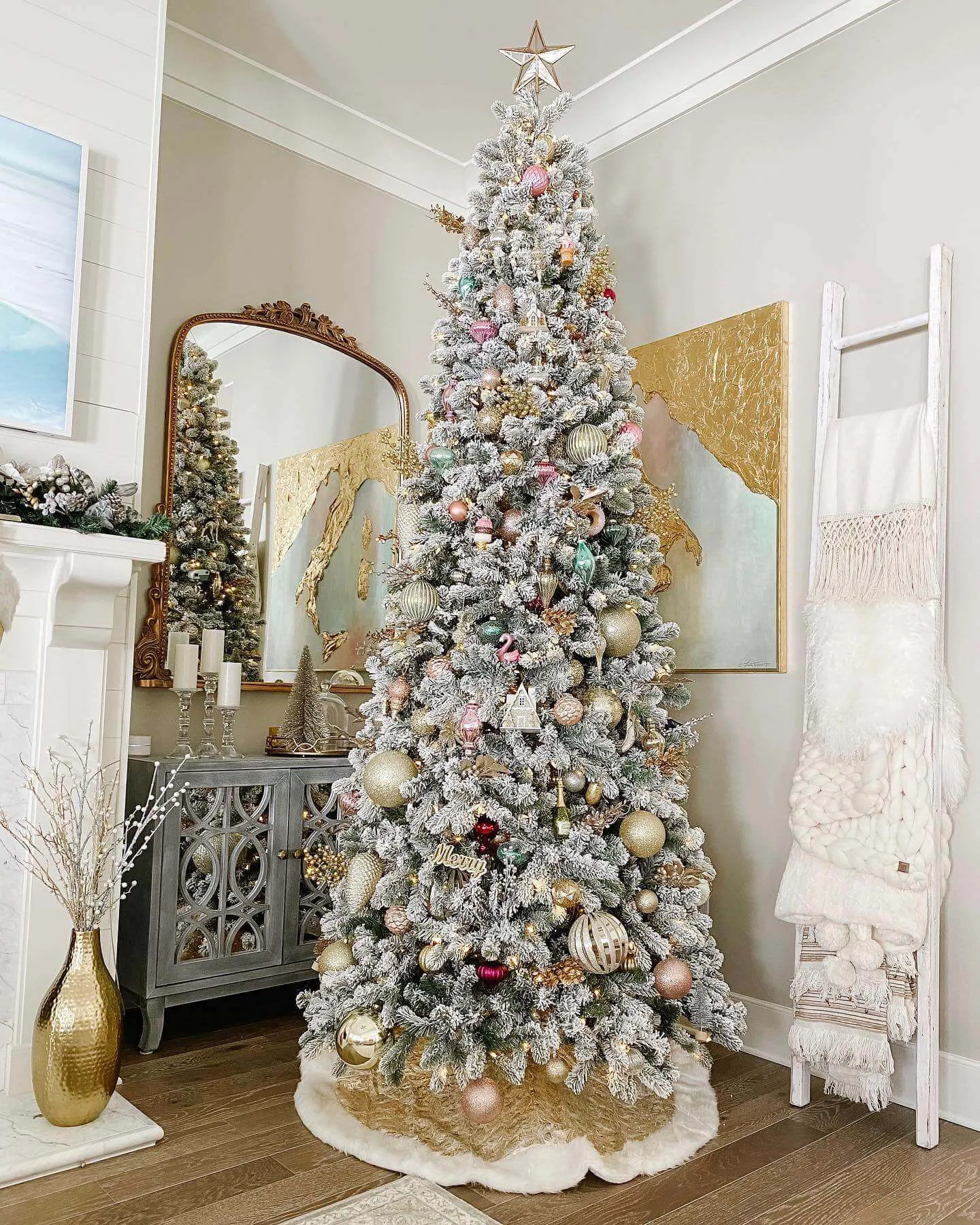 9' King Flock® Slim Artificial Christmas Tree Unlit