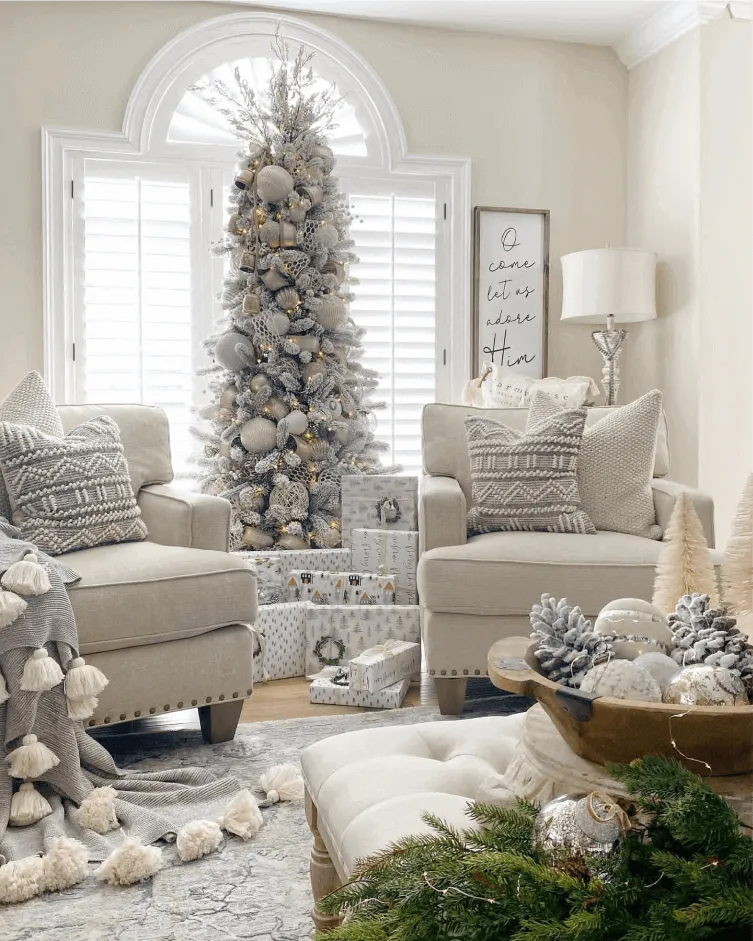 9' King Flock® Slim Artificial Christmas Tree Unlit