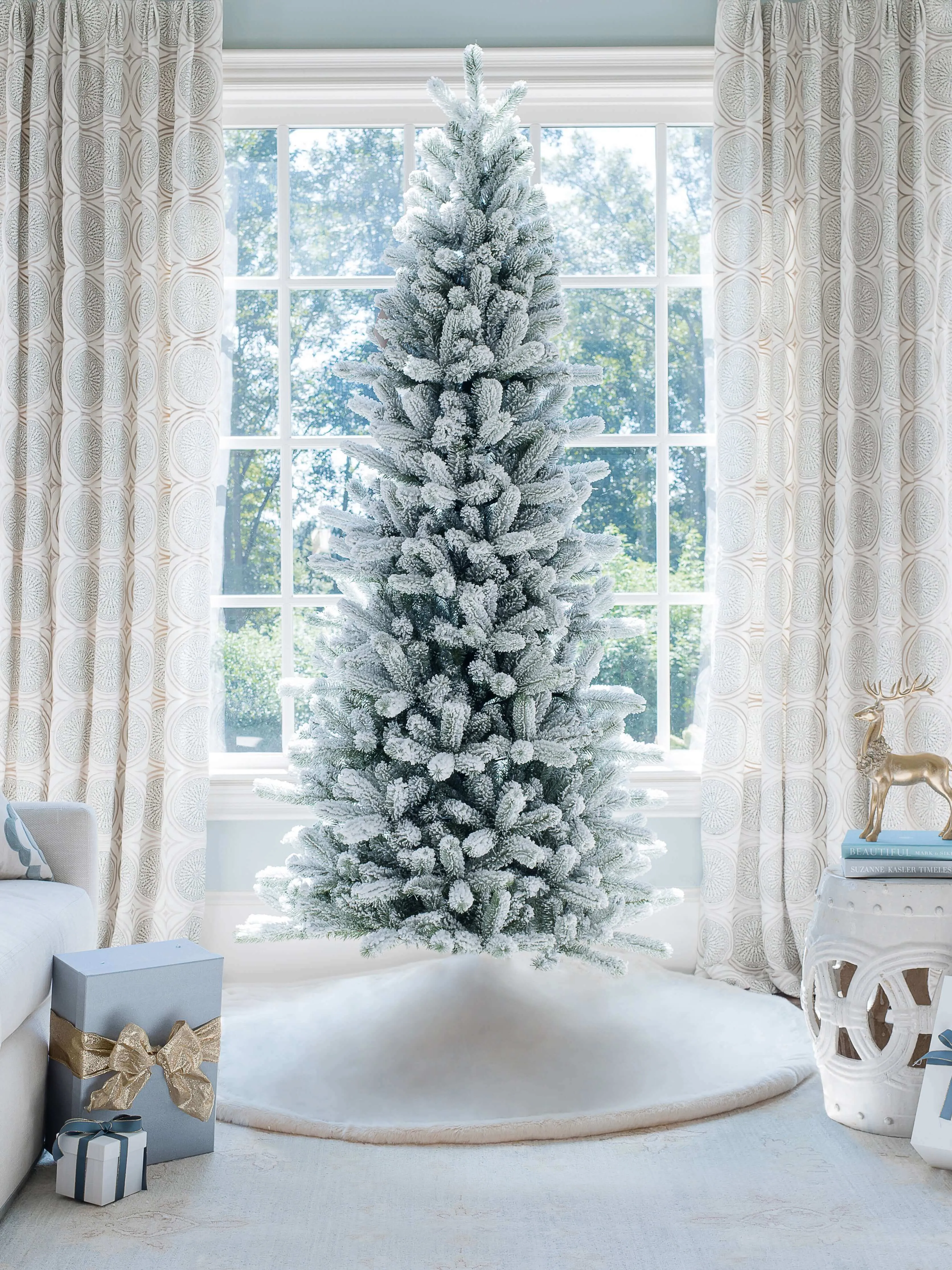 9' King Flock® Slim Artificial Christmas Tree Unlit