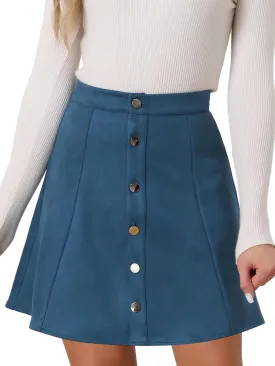 Allegra K Women's Faux Suede Button A-Line High Waisted Christmas Flared Mini Short Skirt