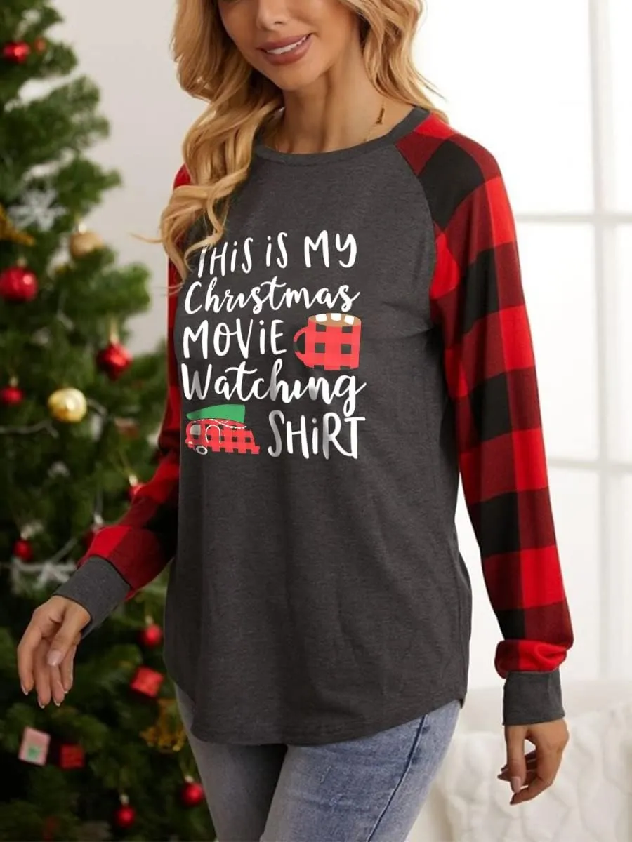 Anbech Womens Christmas Coffee Graphic Tshirt Merry Christmas Long Sleeve Vacation Tops