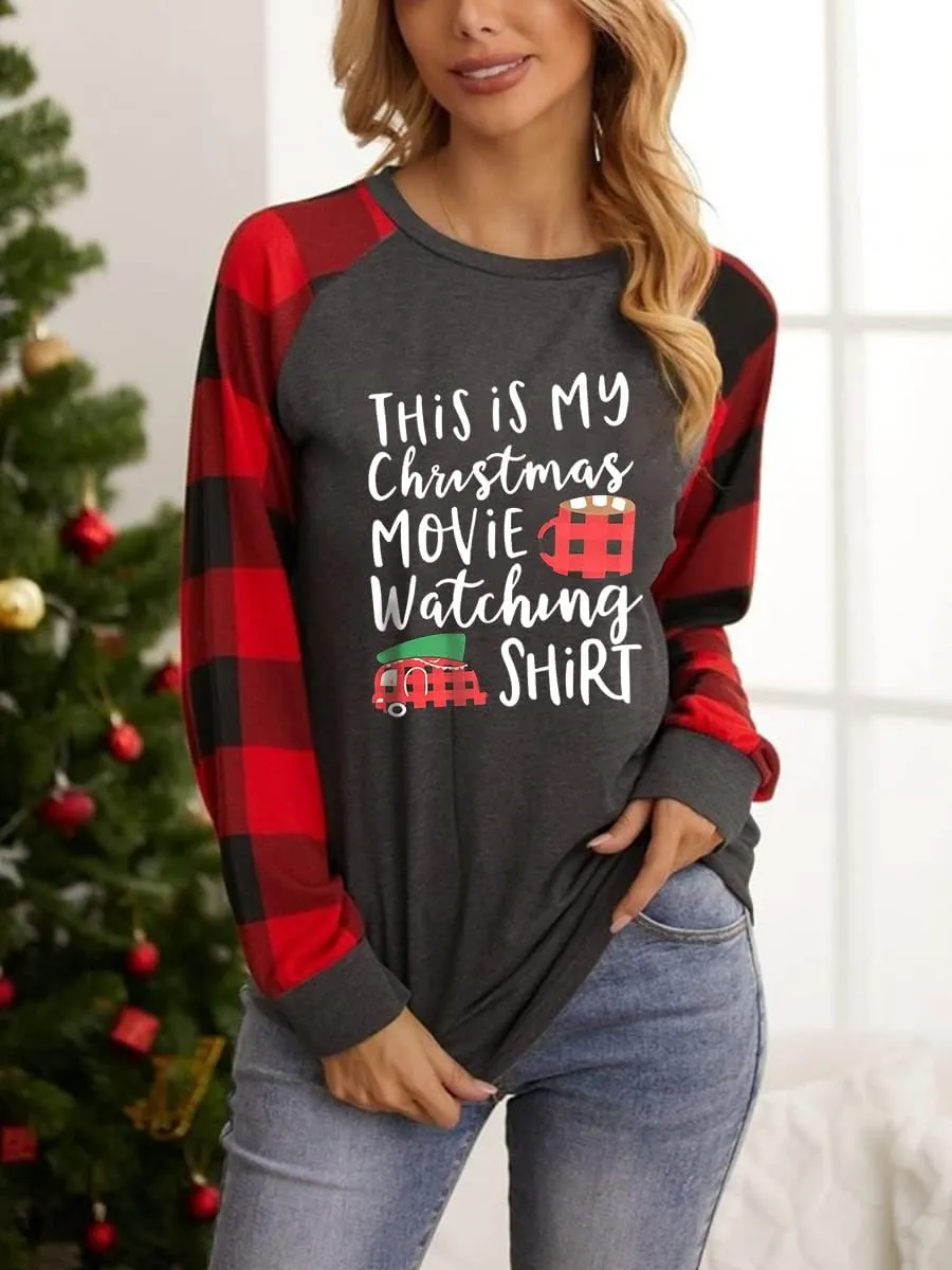 Anbech Womens Christmas Coffee Graphic Tshirt Merry Christmas Long Sleeve Vacation Tops