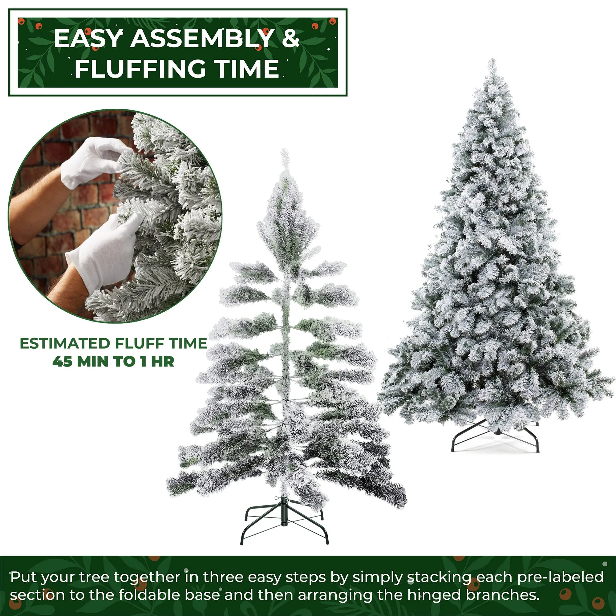 Artificial Flocked Christmas Tree, Snow-Flocked Pine with Stand