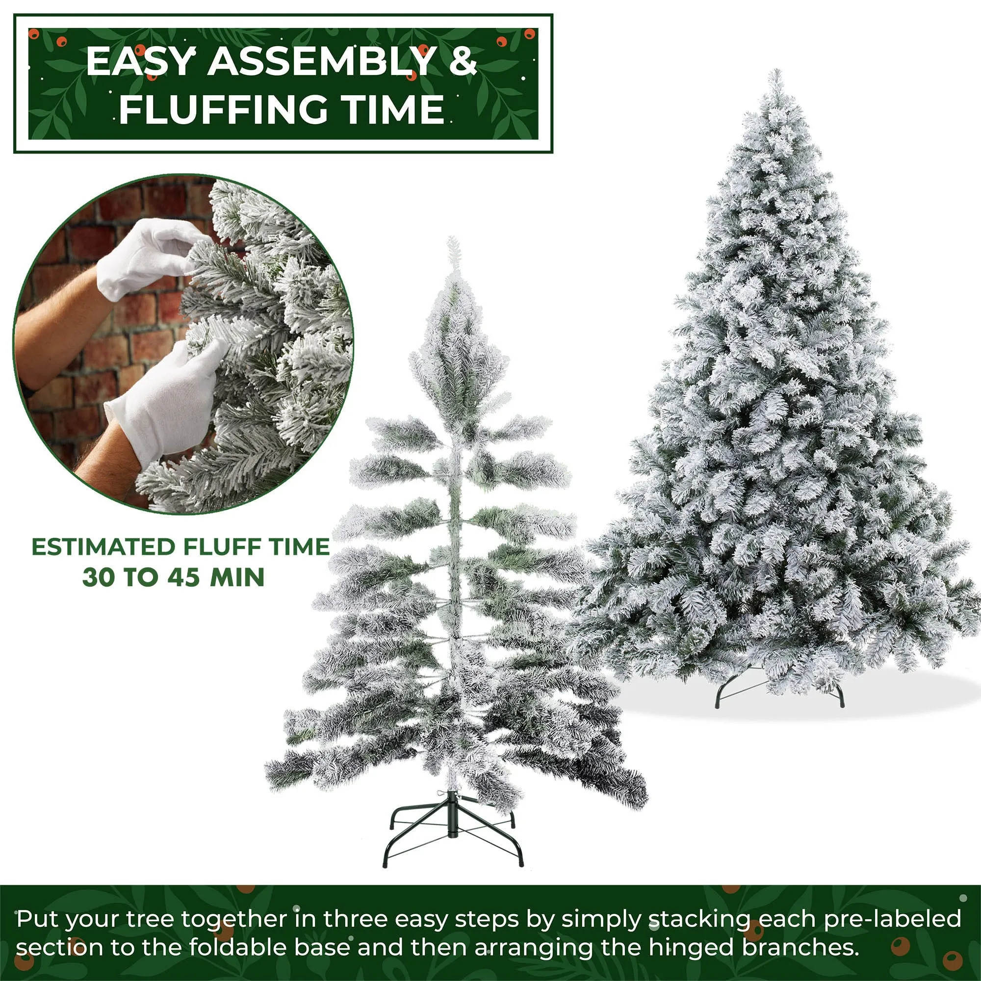 Artificial Flocked Christmas Tree, Snow-Flocked Pine with Stand
