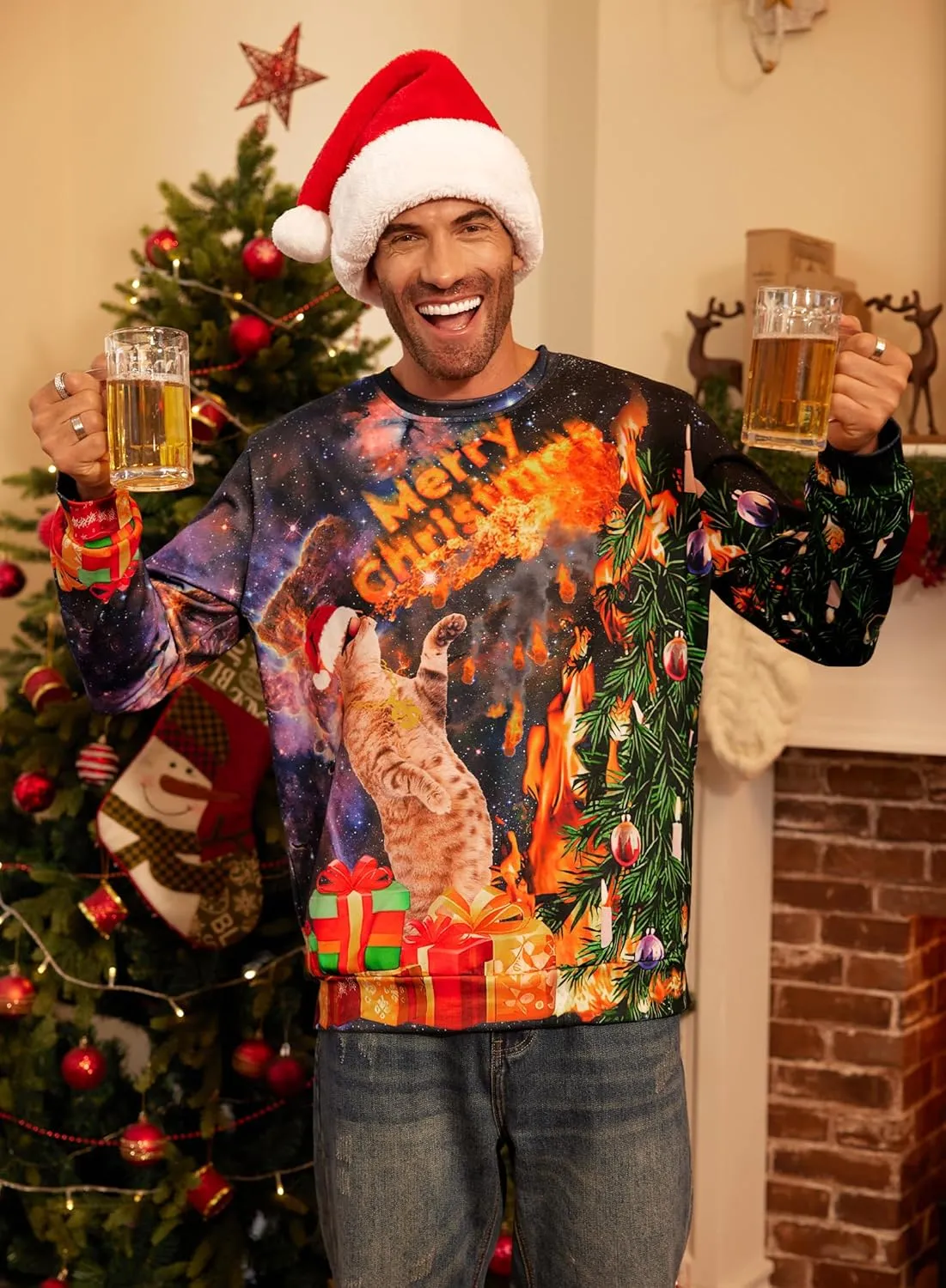 Arvilhill Men's Ugly Christmas Funny Graphic Long Sleeve Unisex Sweatshirt (S-3XL)