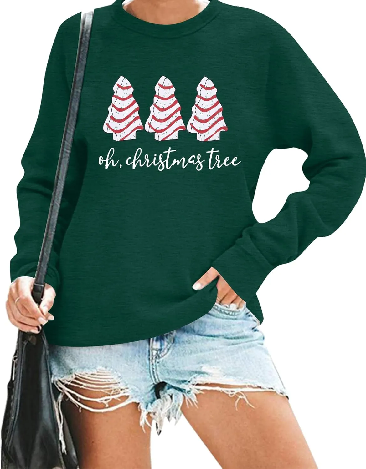 BANGELY Christmas Sweatshirt Women Christmas Tree Cake Graphic Sweater Shirts Xmas Holiday Pullover Cute Long Sleeve Tops