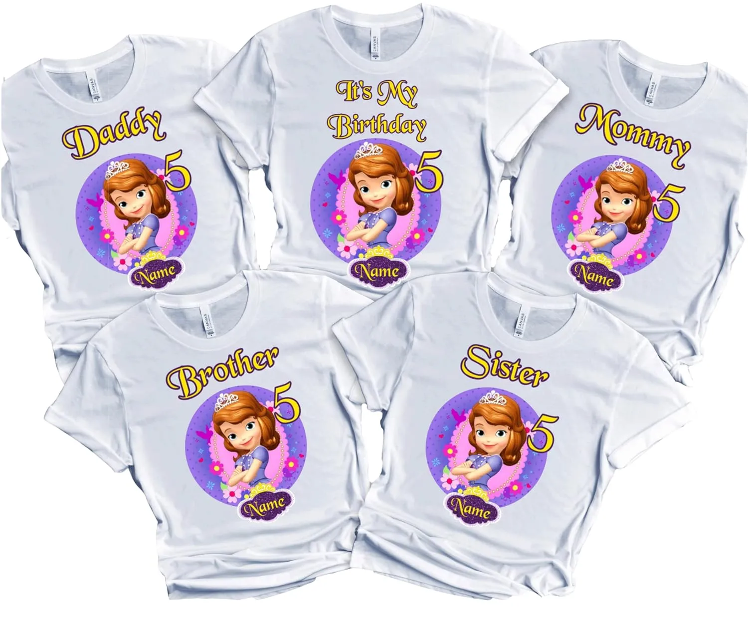 Birthday Shirt Girl Sofia Custom Name Age T-Shirts for Princess Birthday Kids Party Family Matching Shirts Personalized Tee