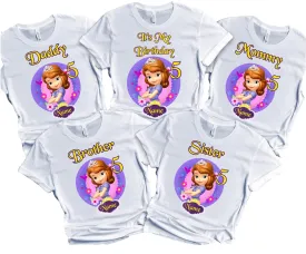 Birthday Shirt Girl Sofia Custom Name Age T-Shirts for Princess Birthday Kids Party Family Matching Shirts Personalized Tee