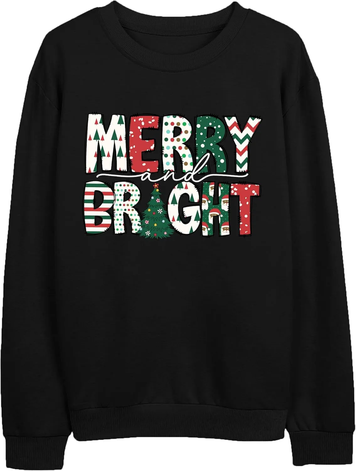 Christmas Sweatshirt Women Merry and Bright Christmas T-Shirt Funny Xmas Lights Blouse Tops Holiday Shirts