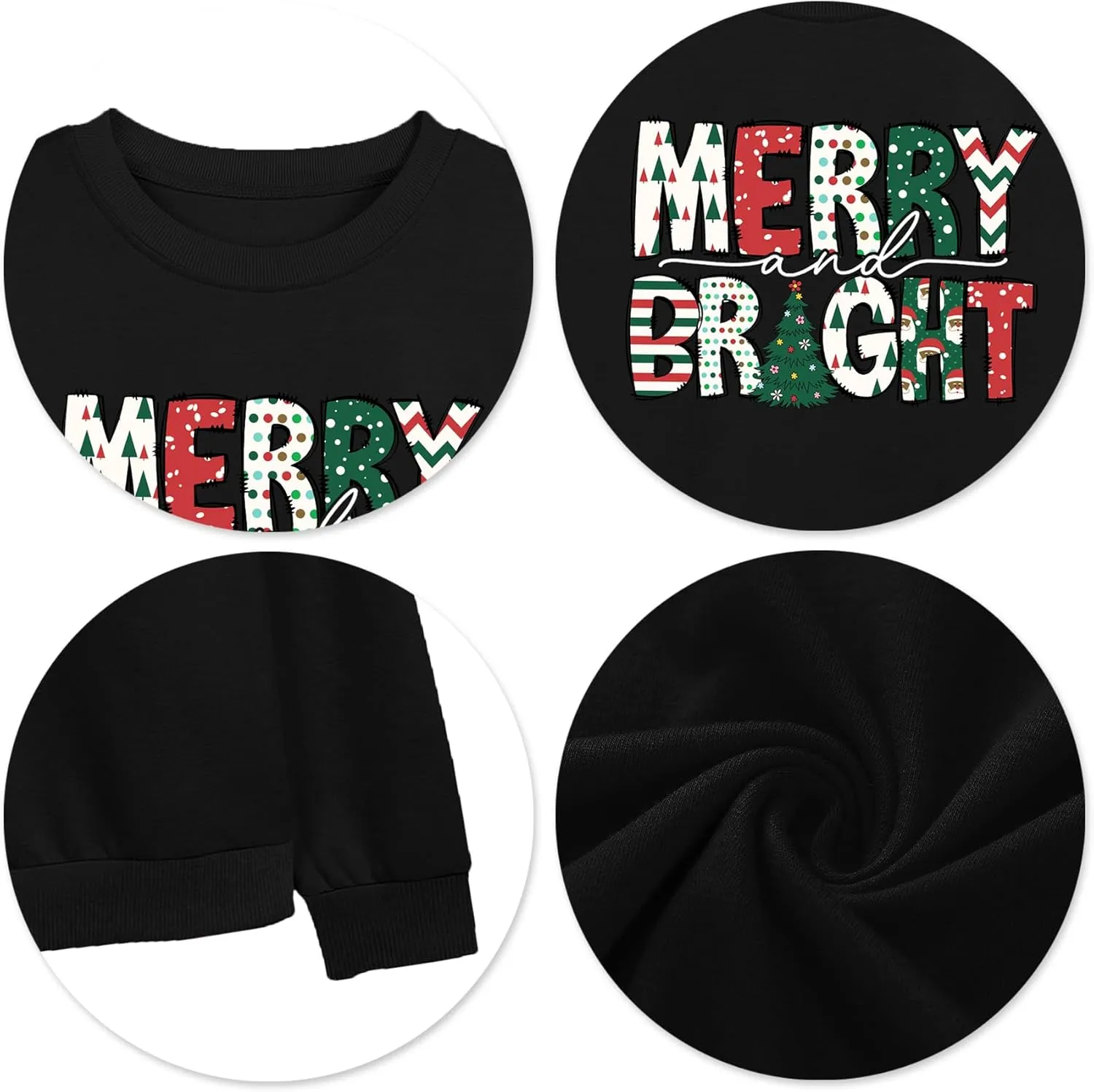 Christmas Sweatshirt Women Merry and Bright Christmas T-Shirt Funny Xmas Lights Blouse Tops Holiday Shirts