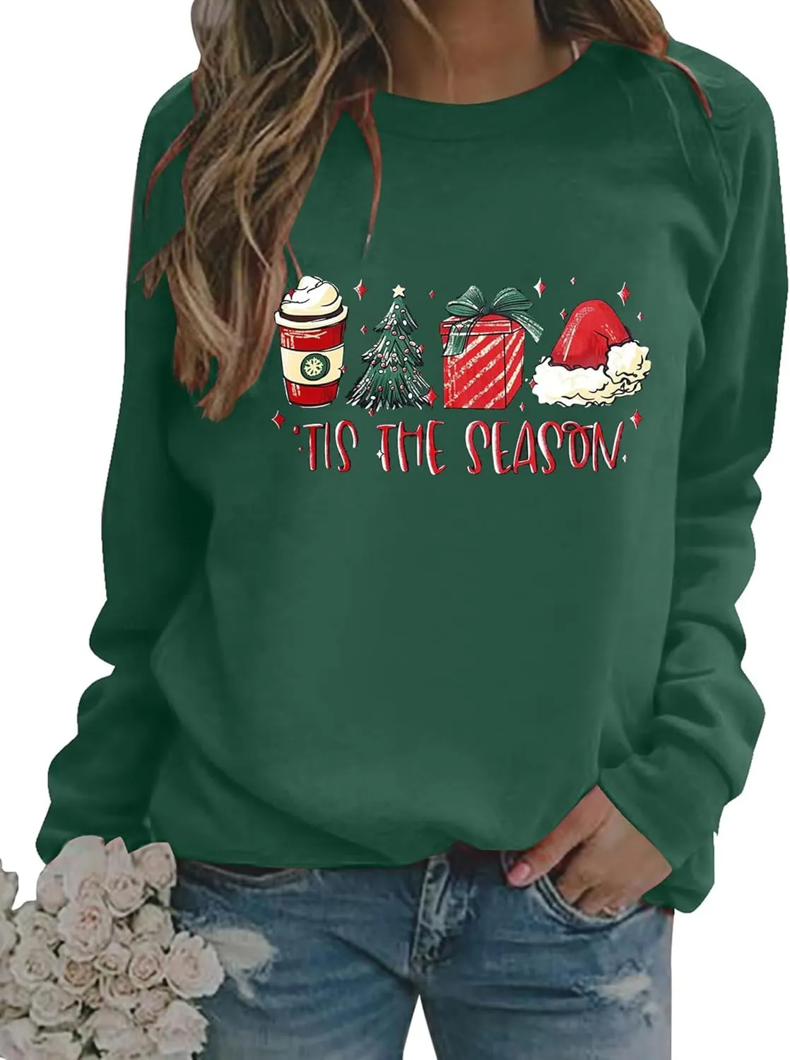 Christmas Sweatshirts for Women Christmas Graphic Long Sleeve Shirt Xmas Holiday Crewneck Pullover Tops
