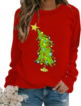 Christmas Sweatshirts for Women Christmas Tree Graphic Merry Sweatshirt Cute Xmas Holiday Long Sleeve Pullover Blouse