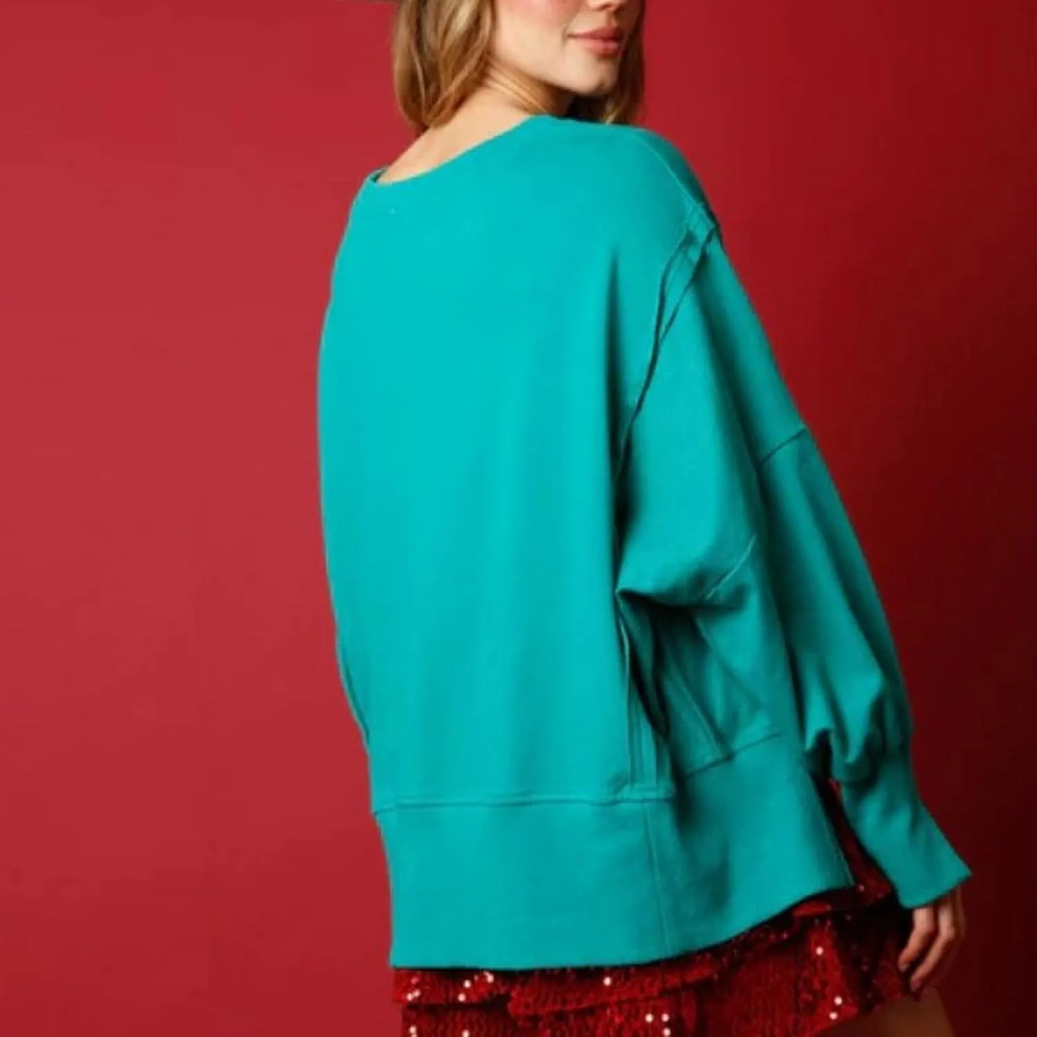 Christmas Sweatshirts Sequin Women Y2k Oversized Graphic Long Sleeve Sweater Holiday Merry Xmas Shirts Pullover Tops