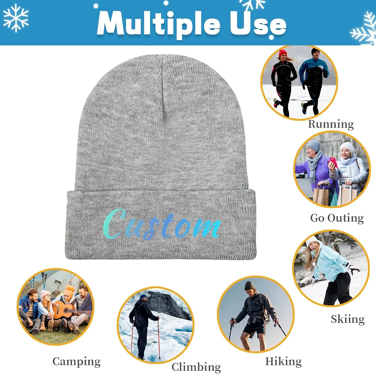 Custom Soft Skull Beanie Hat with Your Text/Logo/Photo, Personalized Winter Knitted Cuffed Beanie Hat for Men & Women