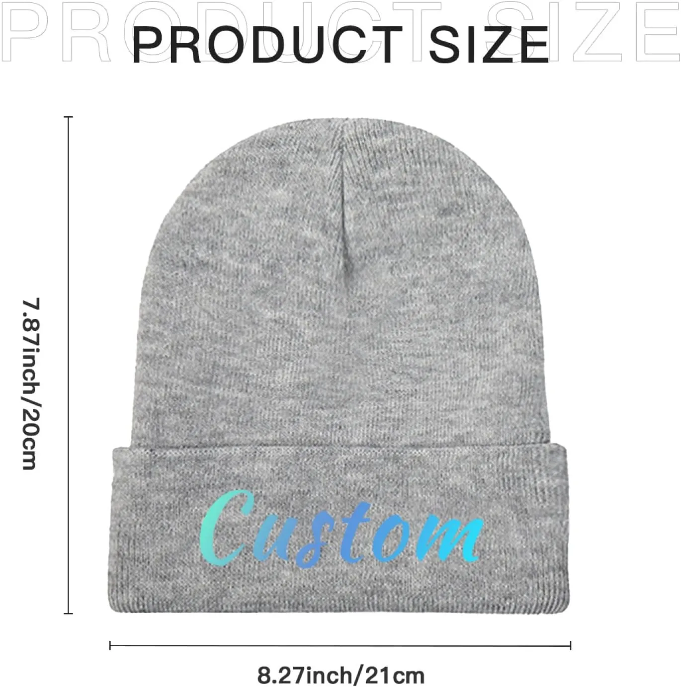 Custom Soft Skull Beanie Hat with Your Text/Logo/Photo, Personalized Winter Knitted Cuffed Beanie Hat for Men & Women