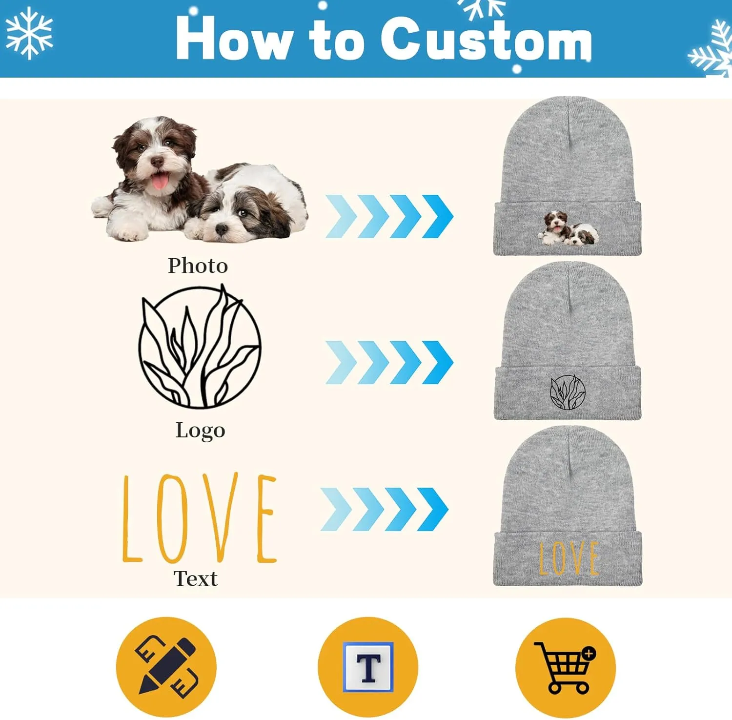 Custom Soft Skull Beanie Hat with Your Text/Logo/Photo, Personalized Winter Knitted Cuffed Beanie Hat for Men & Women