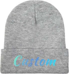 Custom Soft Skull Beanie Hat with Your Text/Logo/Photo, Personalized Winter Knitted Cuffed Beanie Hat for Men & Women