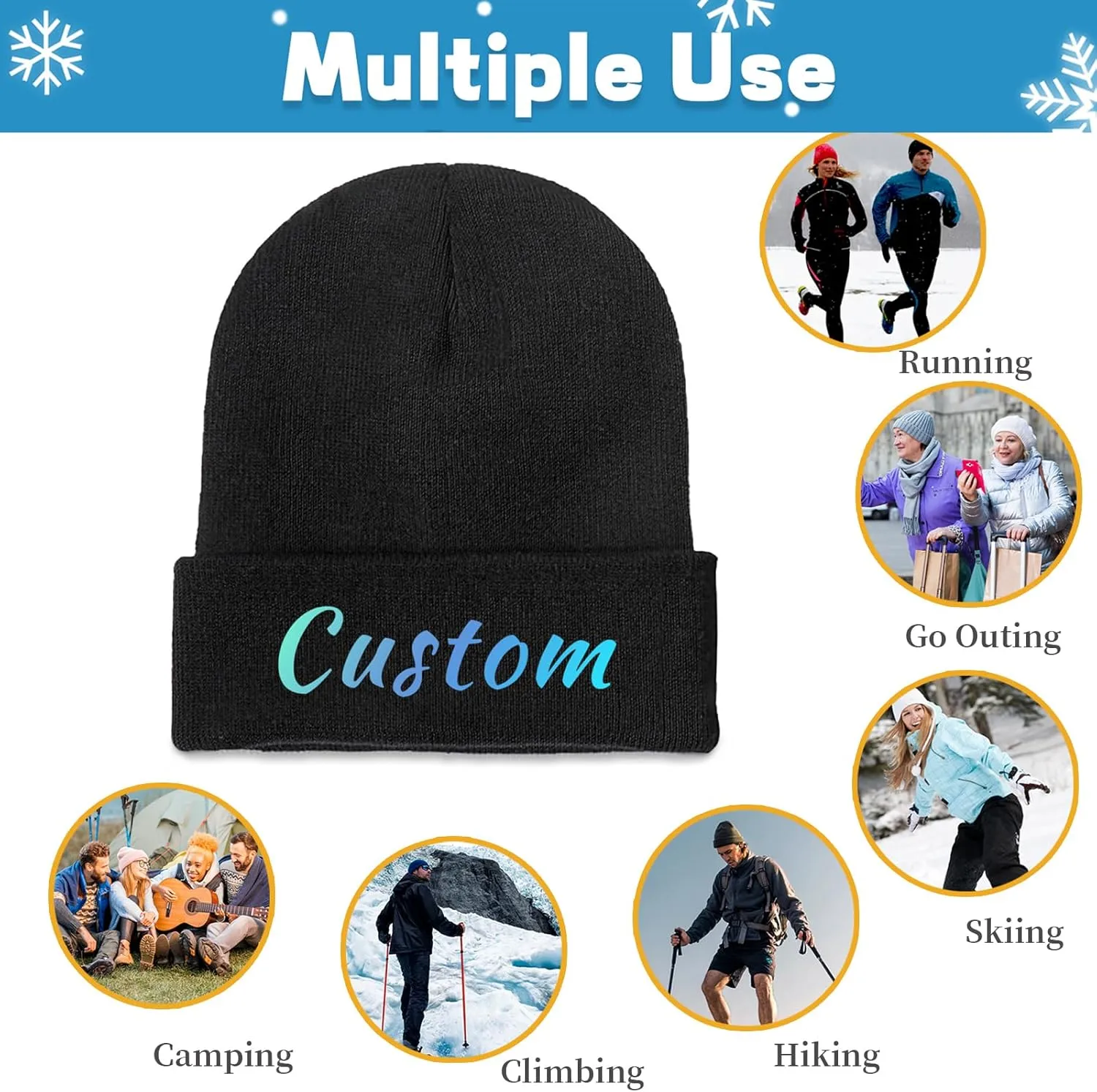 Custom Soft Skull Beanie Hat with Your Text/Logo/Photo, Personalized Winter Knitted Cuffed Beanie Hat for Men & Women