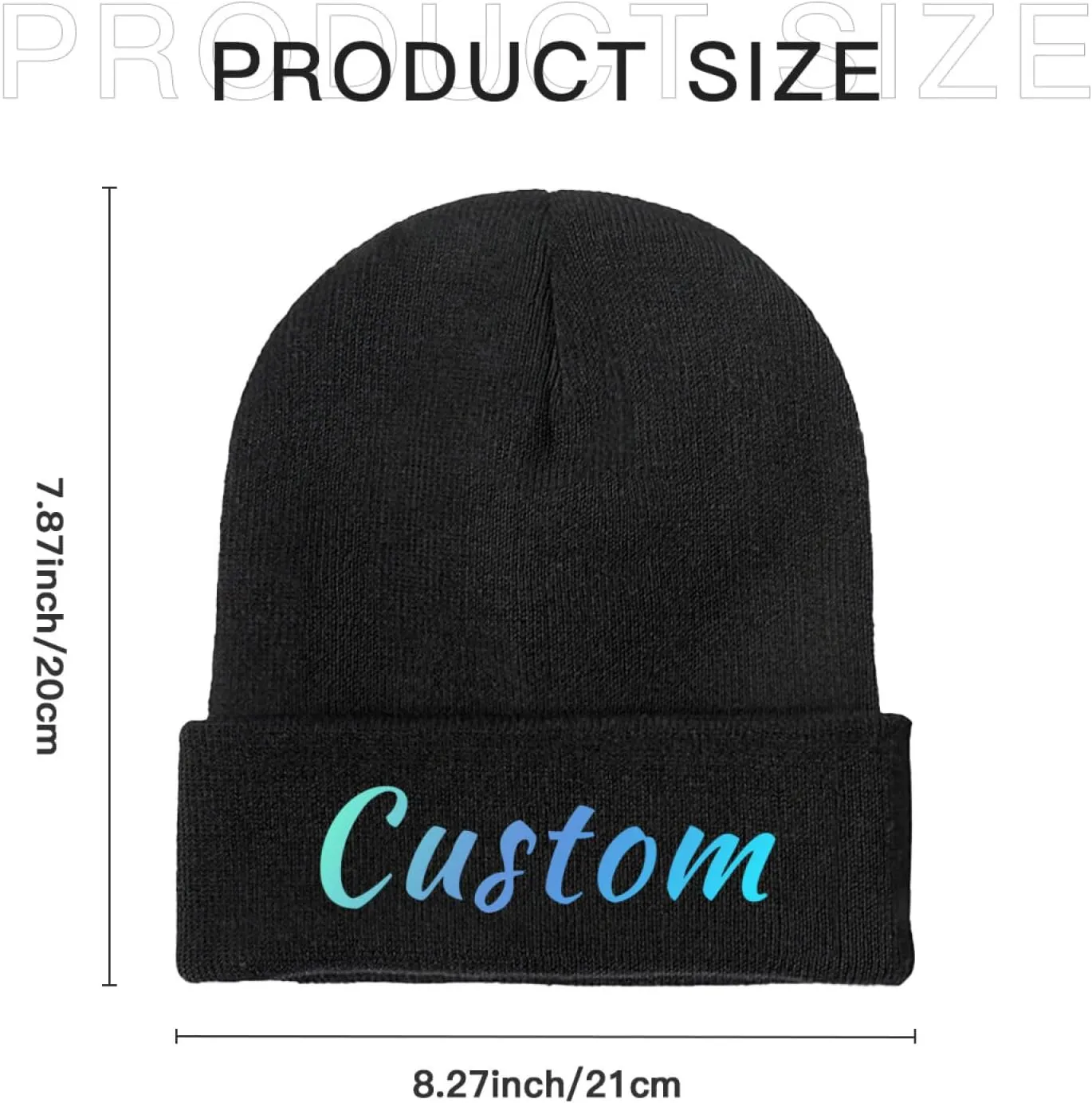 Custom Soft Skull Beanie Hat with Your Text/Logo/Photo, Personalized Winter Knitted Cuffed Beanie Hat for Men & Women