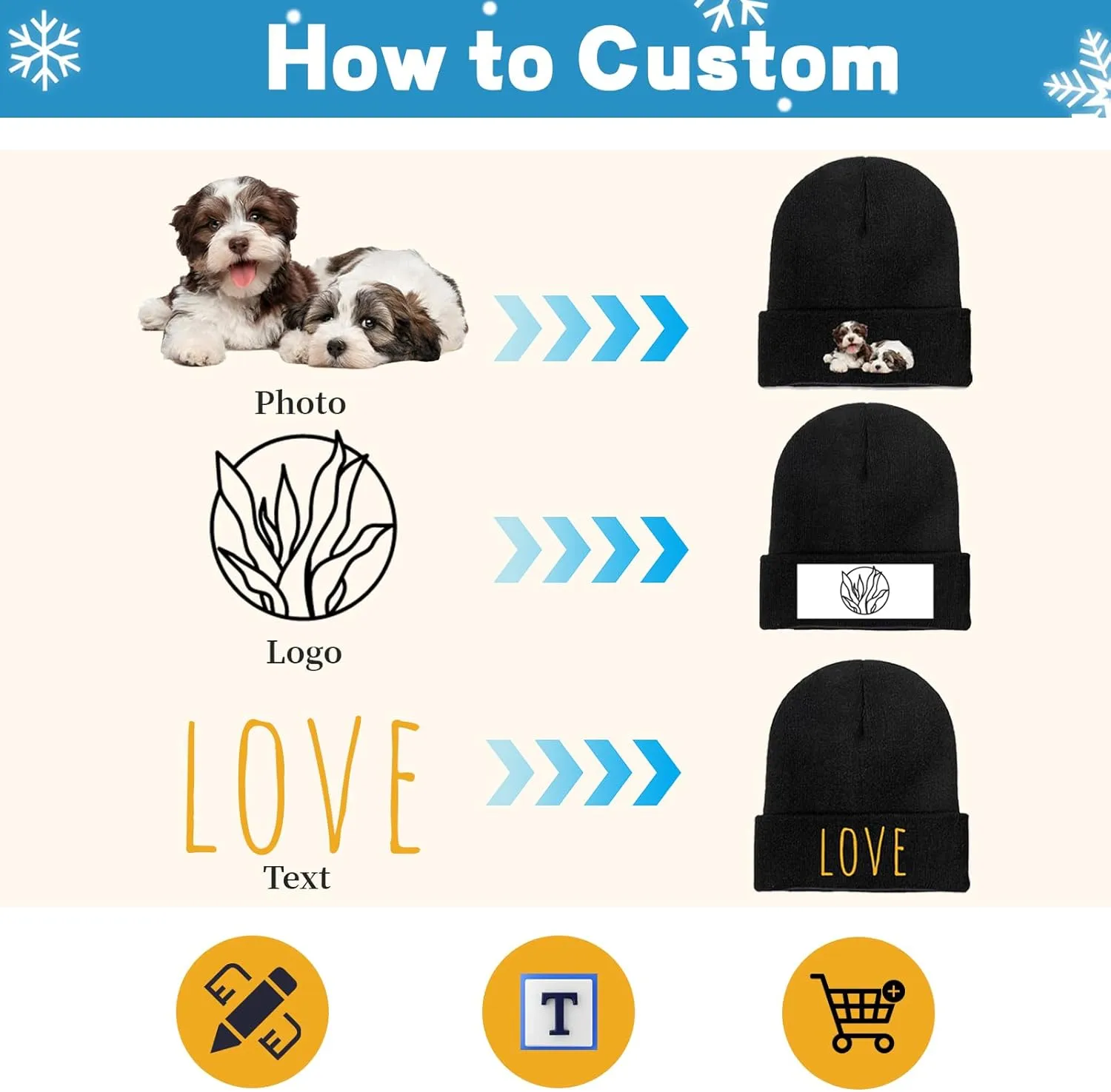 Custom Soft Skull Beanie Hat with Your Text/Logo/Photo, Personalized Winter Knitted Cuffed Beanie Hat for Men & Women