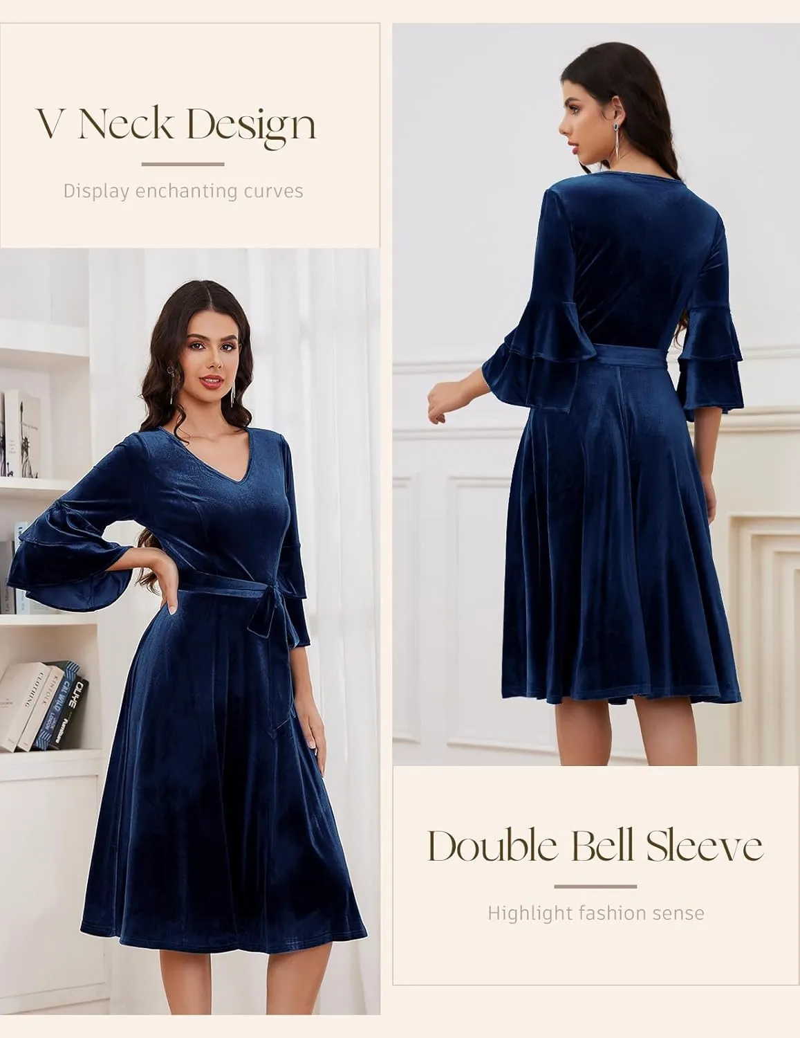 DRESSTELLS Velvet Cocktail Dress for Women, 2024 Christmas Holiday Party Long Sleeve Velour Dresses