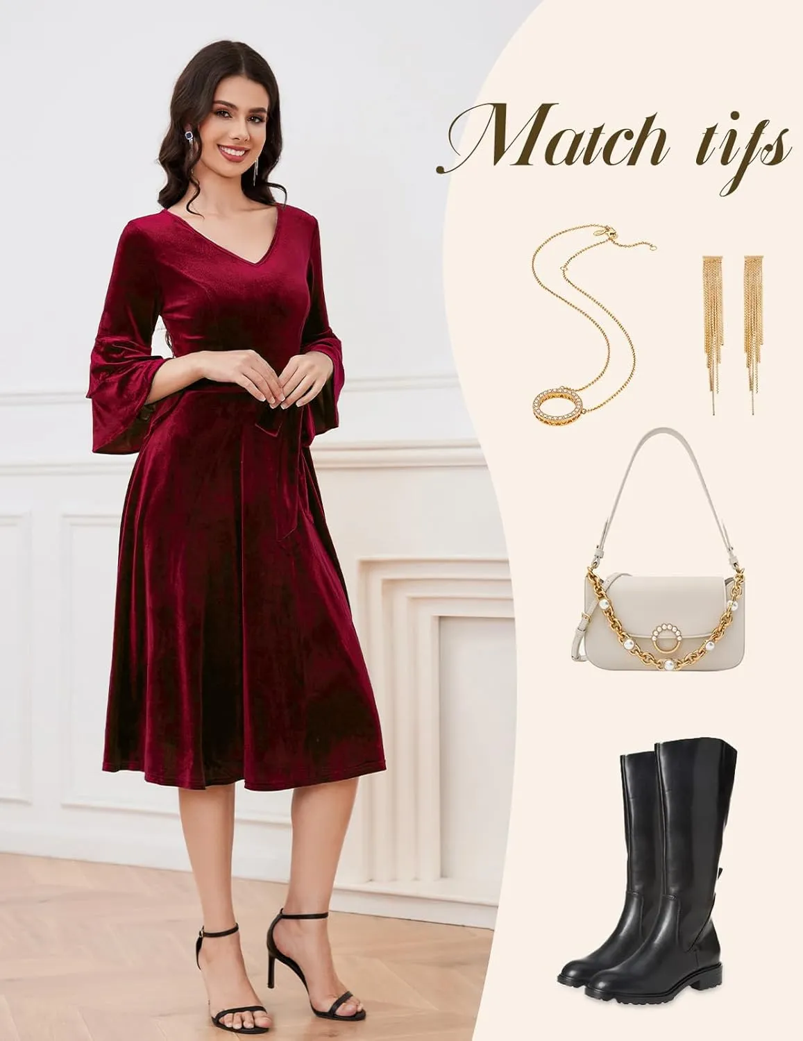 DRESSTELLS Velvet Cocktail Dress for Women, 2024 Christmas Holiday Party Long Sleeve Velour Dresses