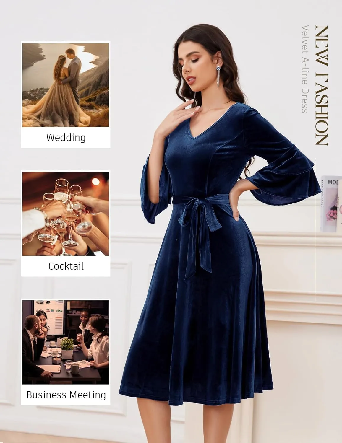 DRESSTELLS Velvet Cocktail Dress for Women, 2024 Christmas Holiday Party Long Sleeve Velour Dresses