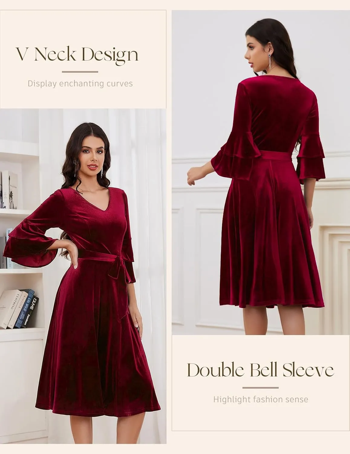 DRESSTELLS Velvet Cocktail Dress for Women, 2024 Christmas Holiday Party Long Sleeve Velour Dresses