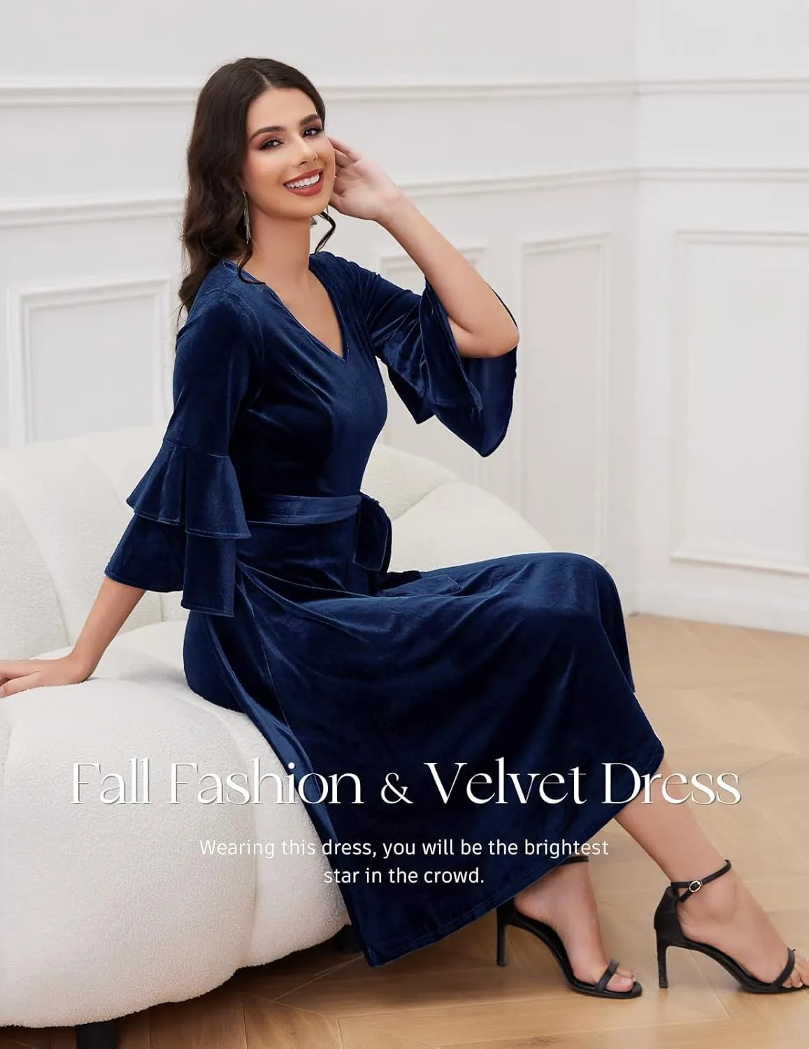 DRESSTELLS Velvet Cocktail Dress for Women, 2024 Christmas Holiday Party Long Sleeve Velour Dresses