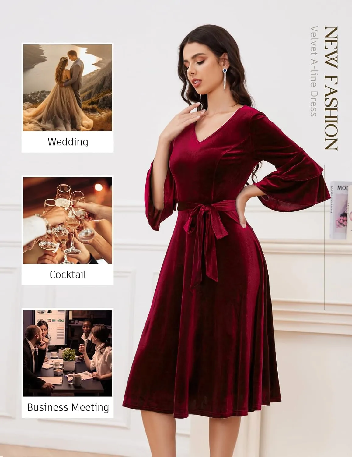 DRESSTELLS Velvet Cocktail Dress for Women, 2024 Christmas Holiday Party Long Sleeve Velour Dresses