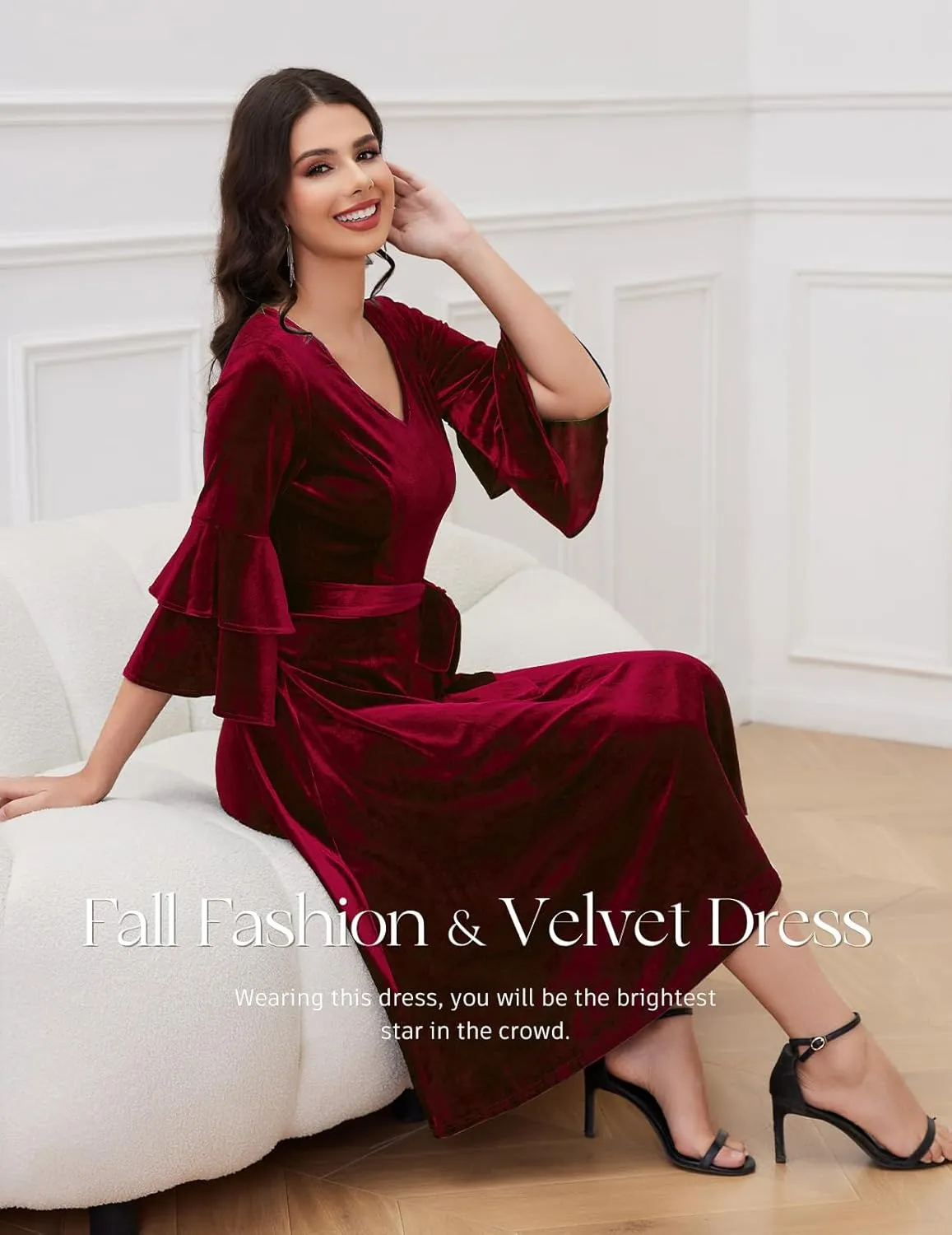 DRESSTELLS Velvet Cocktail Dress for Women, 2024 Christmas Holiday Party Long Sleeve Velour Dresses