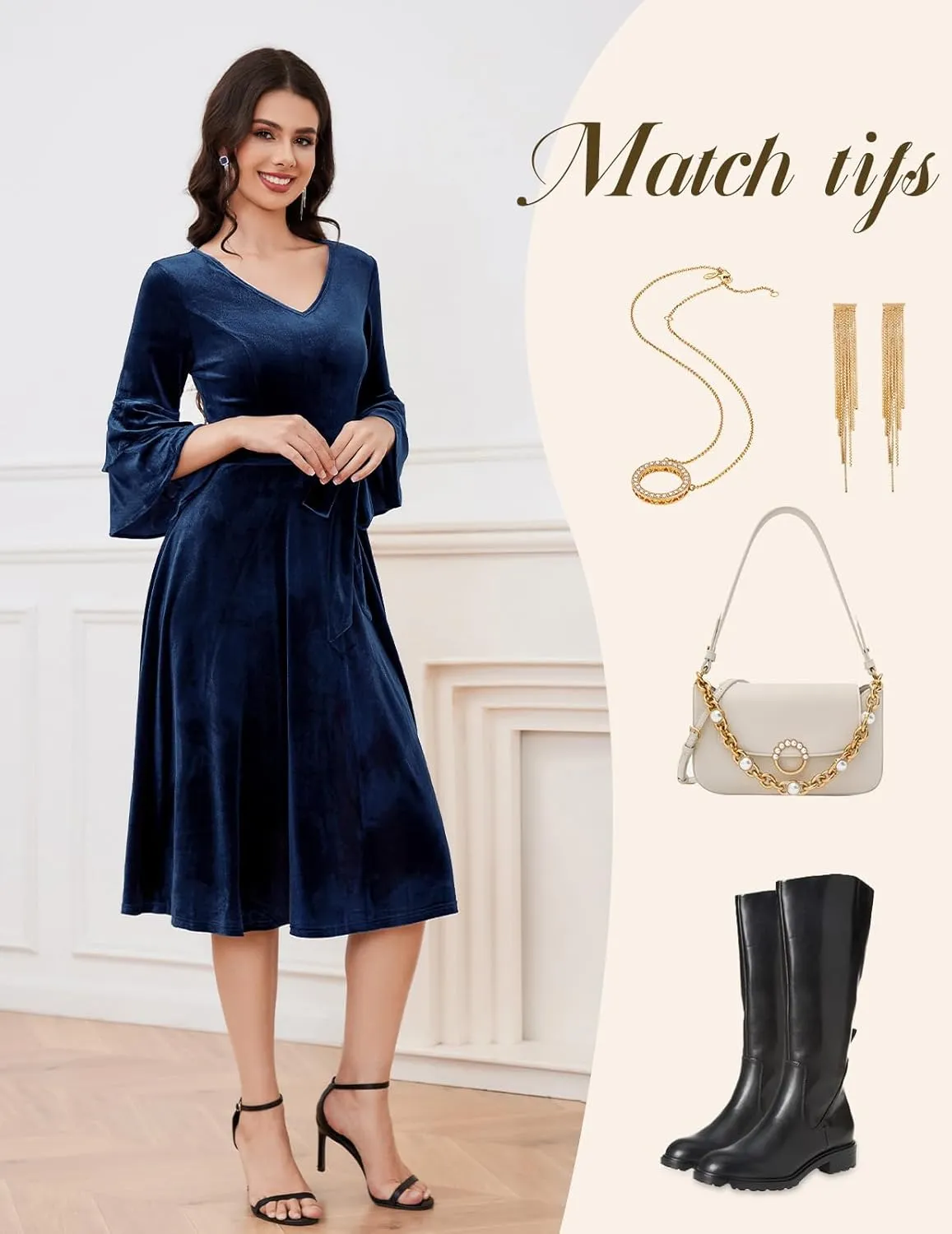DRESSTELLS Velvet Cocktail Dress for Women, 2024 Christmas Holiday Party Long Sleeve Velour Dresses
