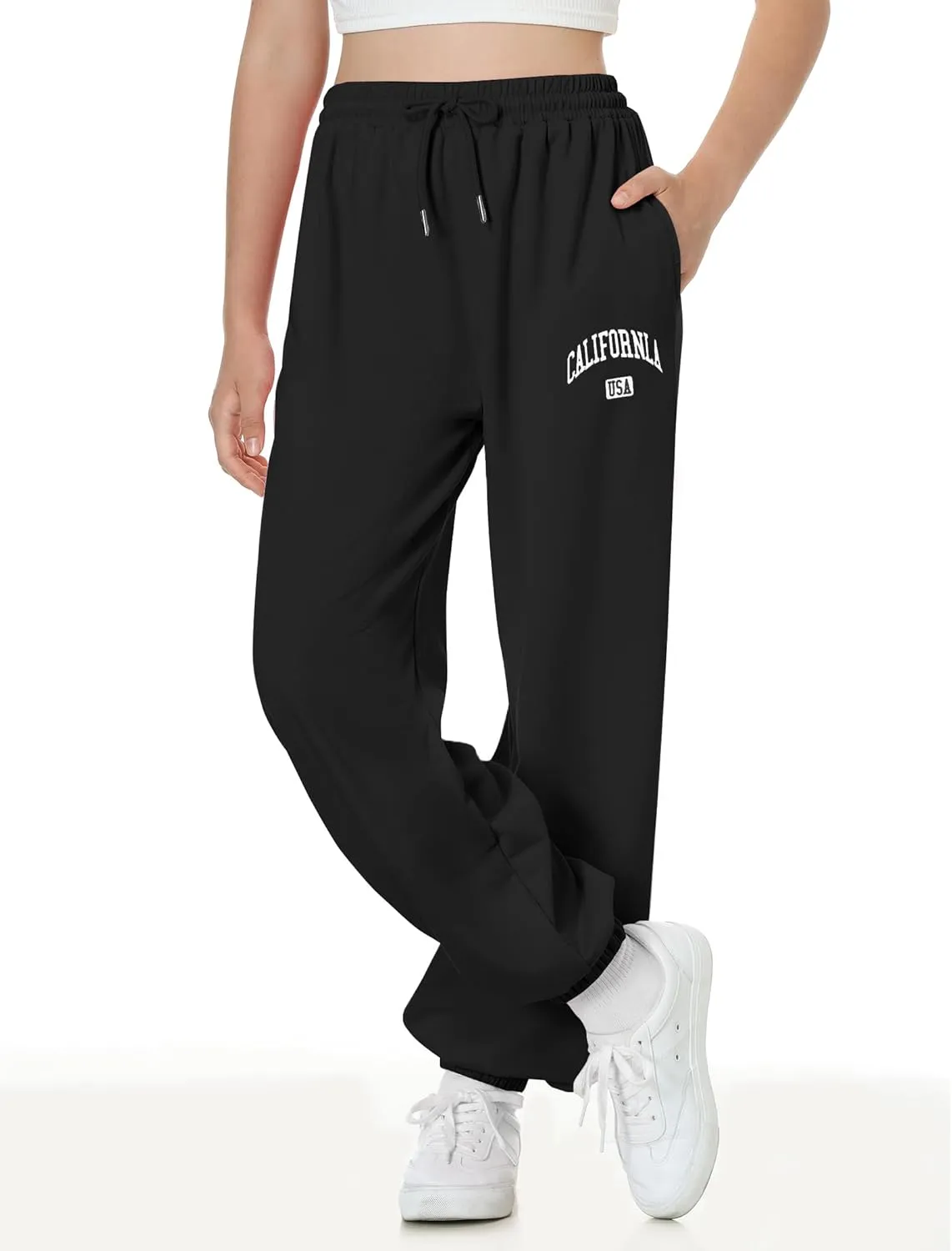 EXARUS 3 Pack Girls Sweatpants Joggers Sweat Pants Letter Graphic Print with Pockets High Waisted Cute Pants