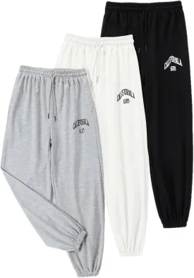 EXARUS 3 Pack Girls Sweatpants Joggers Sweat Pants Letter Graphic Print with Pockets High Waisted Cute Pants