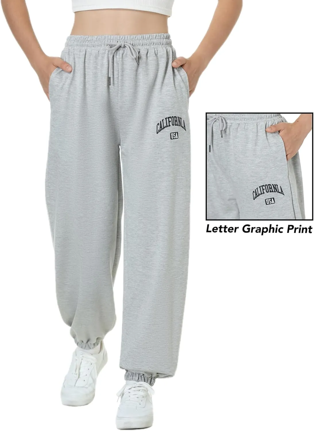 EXARUS 3 Pack Girls Sweatpants Joggers Sweat Pants Letter Graphic Print with Pockets High Waisted Cute Pants
