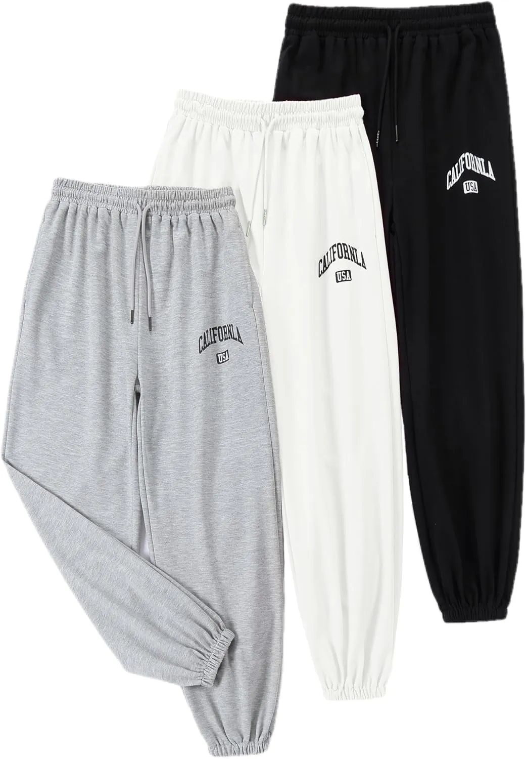 EXARUS 3 Pack Girls Sweatpants Joggers Sweat Pants Letter Graphic Print with Pockets High Waisted Cute Pants