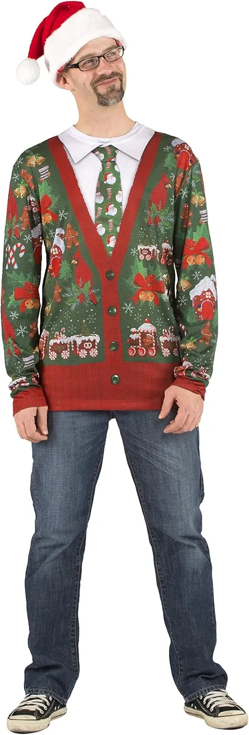 Faux Real Men's 3D Photo-Realistic Ugly Christmas Sweater Long Sleeve T-Shirt