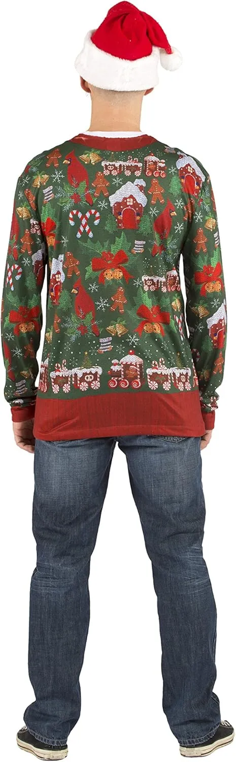 Faux Real Men's 3D Photo-Realistic Ugly Christmas Sweater Long Sleeve T-Shirt