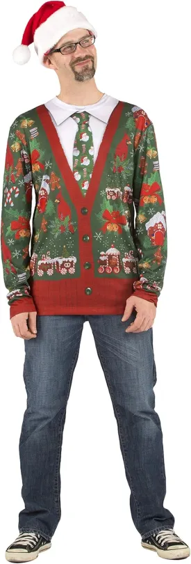 Faux Real Men's 3D Photo-Realistic Ugly Christmas Sweater Long Sleeve T-Shirt