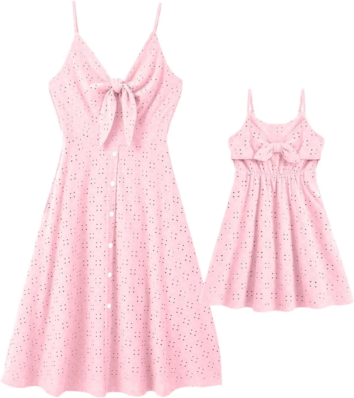 IFFEI Mommy and Me Matching Dresses Womens Eyelet Lace Midi Sundress Sleeveless Summer Dress for Casual Holiday Outfits