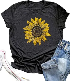 in A World Full of Roses Be A Sunflower T Shirt Sunflower Inspirational Tee Tops Women Summer Casual Vacation Shirt