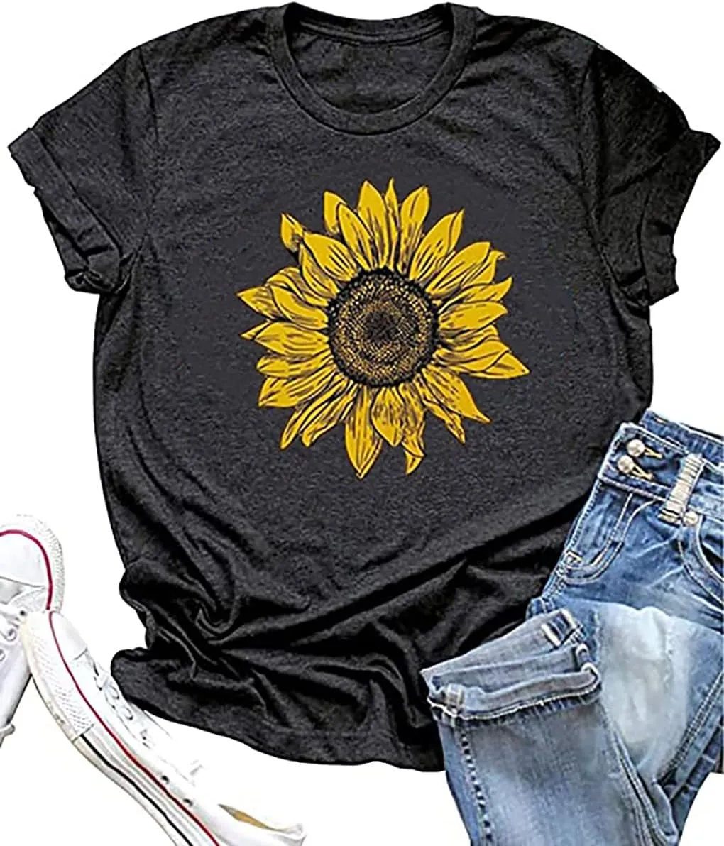 in A World Full of Roses Be A Sunflower T Shirt Sunflower Inspirational Tee Tops Women Summer Casual Vacation Shirt