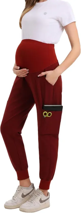 Maternity Scrub Jogger Pants for Women Pregnant Doctor Uniform Pant Nurse Scrub w/ 6 Pockets