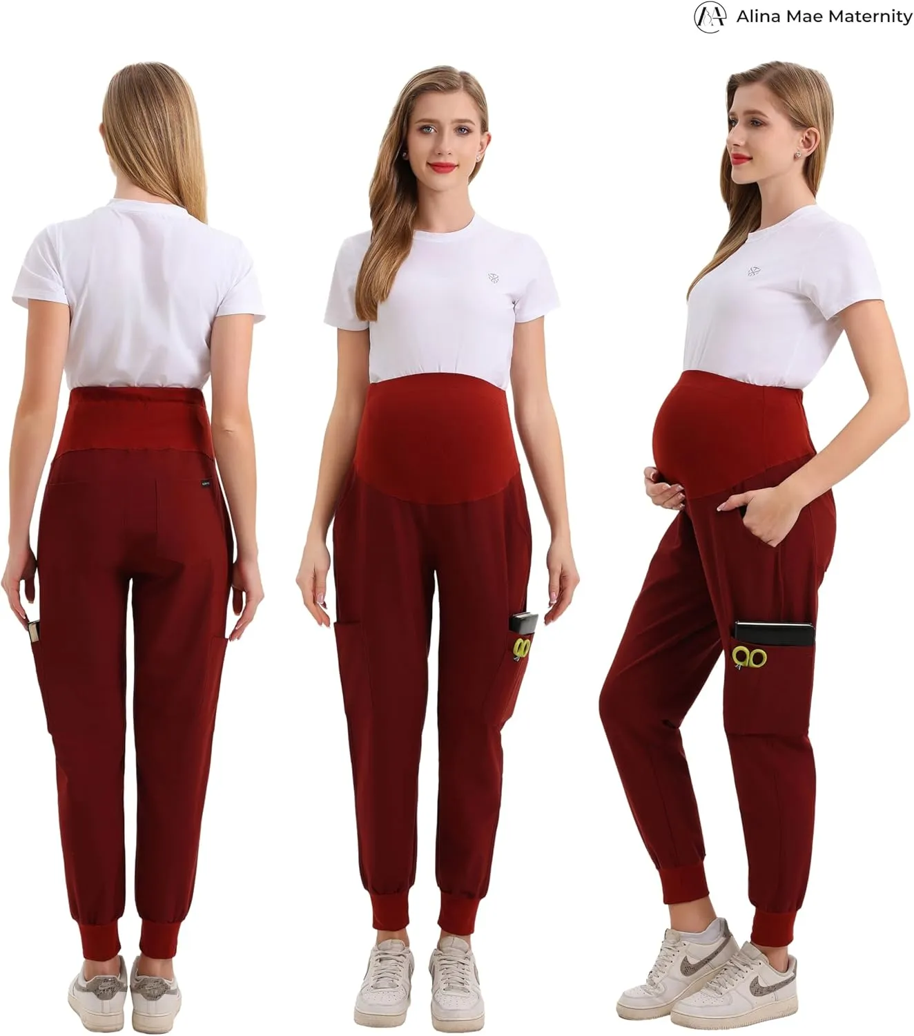 Maternity Scrub Jogger Pants for Women Pregnant Doctor Uniform Pant Nurse Scrub w/ 6 Pockets
