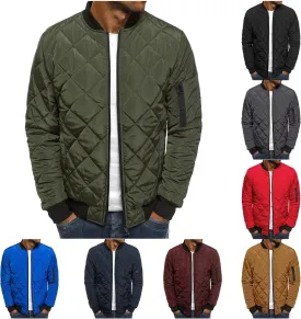 Men's Diamond Quilted Flight Bomber Jacket Lightweight Packable Warm Winter Padded Coat Varsity Multi-Purpose Outerwear