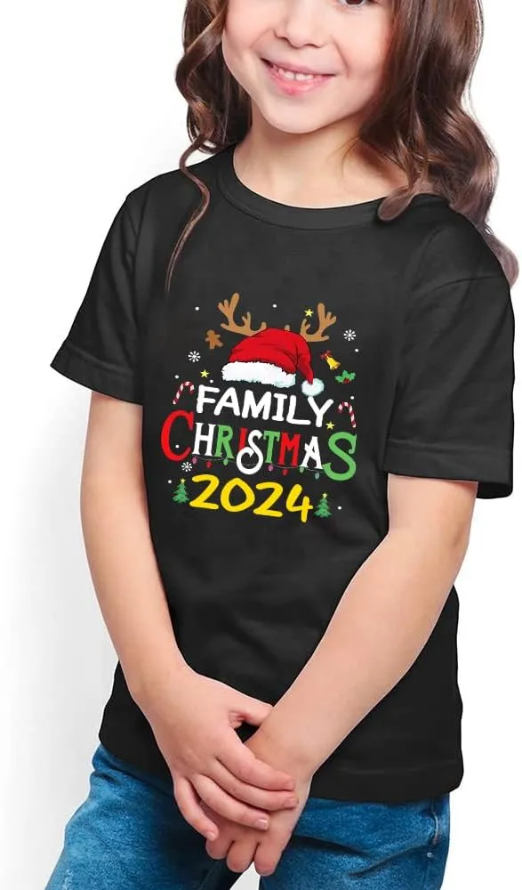 Merry and Bright Shirt Christmas T-Shirts for Family Couple Outfit Tee Christmas Top Parent-Child Short Sleeves