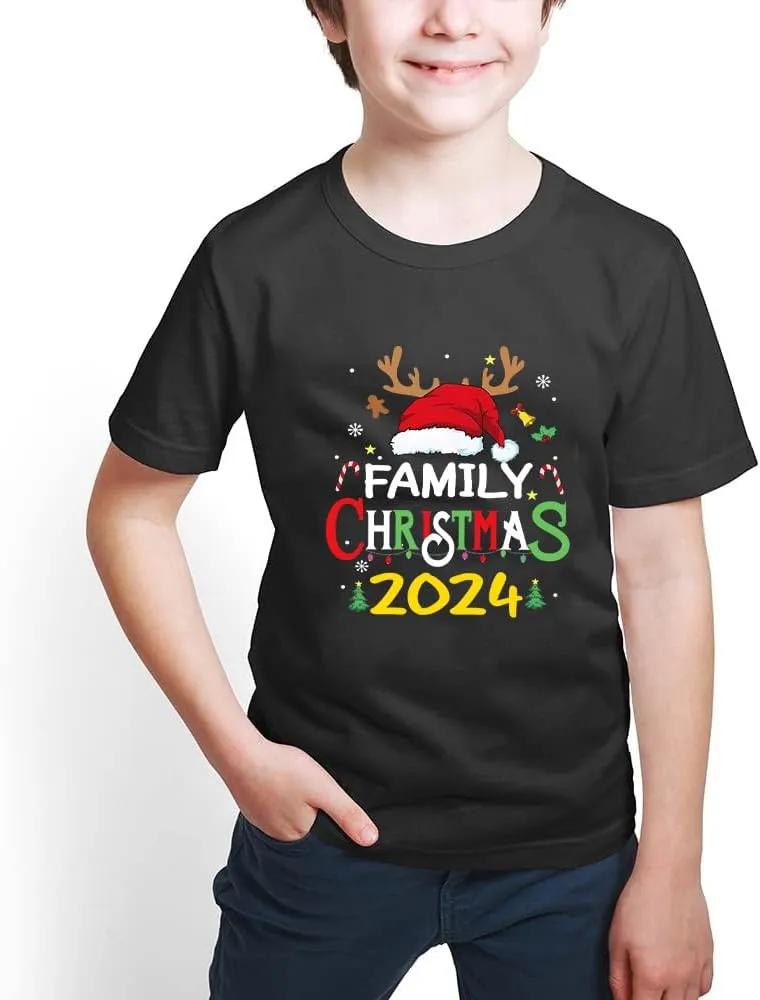 Merry and Bright Shirt Christmas T-Shirts for Family Couple Outfit Tee Christmas Top Parent-Child Short Sleeves