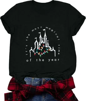 Merry Christmas Shirt Women Magical Christmas T-Shirt Christmas Lights tee Family Holiday Vacation Tops