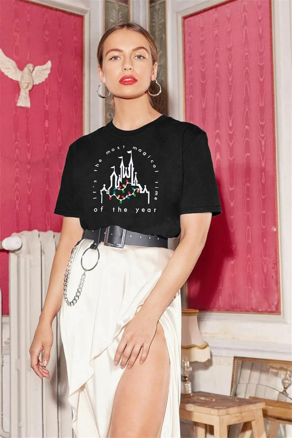 Merry Christmas Shirt Women Magical Christmas T-Shirt Christmas Lights tee Family Holiday Vacation Tops