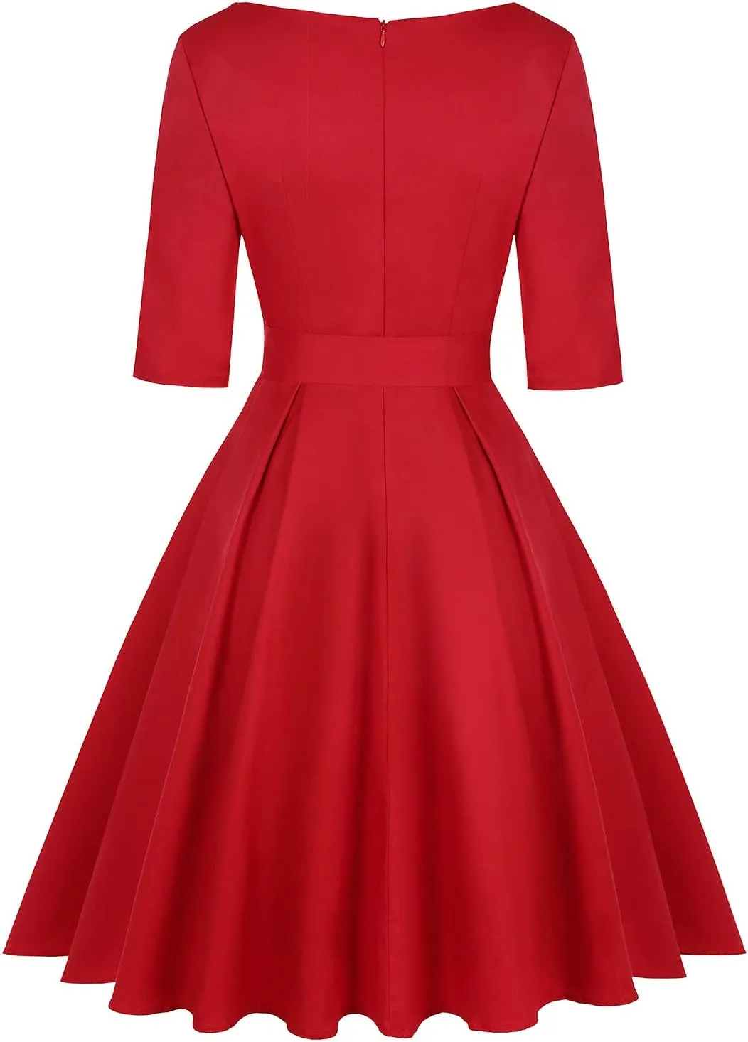 MINTLIMIT Women's Vintage 1950s Sweetheart Neck Cocktail Dress Retro 3/4 Sleeve Rockabilly Prom Dresses with Belt and Pockets